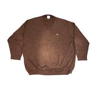 LACOSTE size 9 mens brown cotton V neck pullover sweater 2xl 3xl 4xl stretch